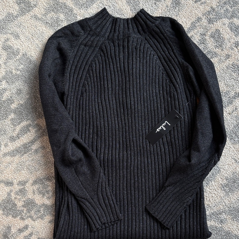 Lulu's charcoal gray Ribbed Long Sweater Dress